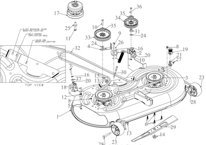 Deck 1 Diagram and Parts List for ZT1-42KH (17CS010)(2020) Cub Cadet Lawn Tractor
